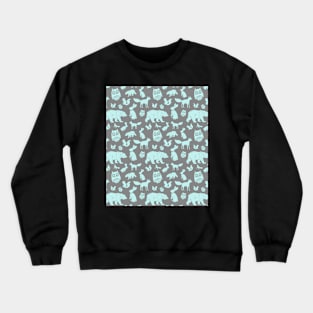 Grey Light Blue Forest Animals Fox Bunny Bear Owl Crewneck Sweatshirt